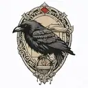 raven and broken window  tattoo design idea