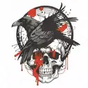 gothic raven on skull tattoo design idea