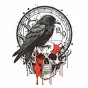 gothic raven on skull tattoo design idea