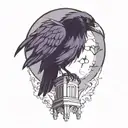 gothic raven perched on top tattoo design idea