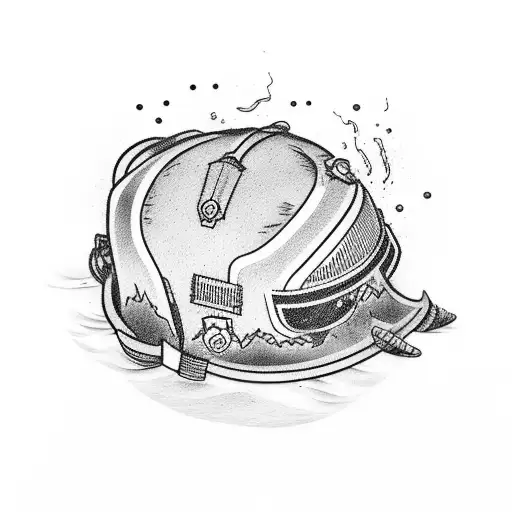 A symbolic tattoo of a firefighter's helmet engulfed in crashing waves tattoo design idea