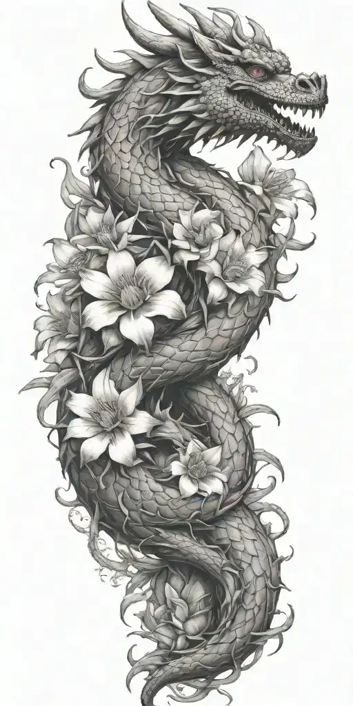 dragon floral tropical dragonfruit tattoo design idea