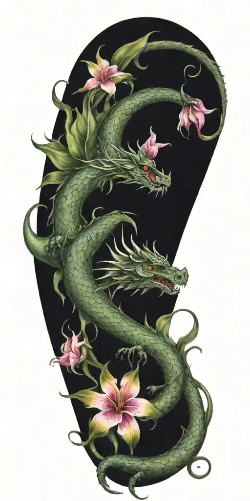 dragon floral tropical tattoo design idea