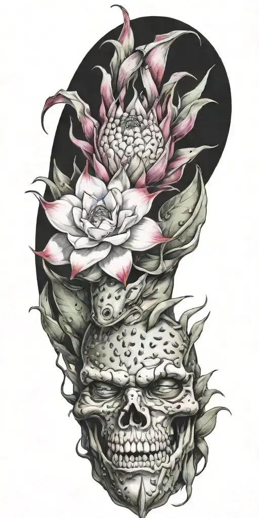 dragonfruit floral with dragon head tattoo design idea