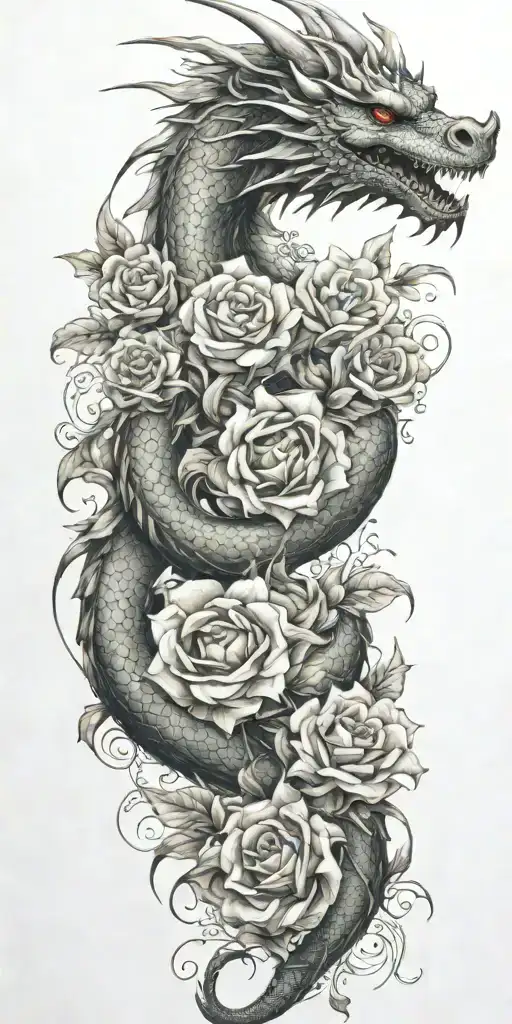 dragon floral design tattoo design idea