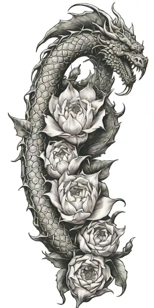 dragon winding with dragon fruit growing tattoo design idea