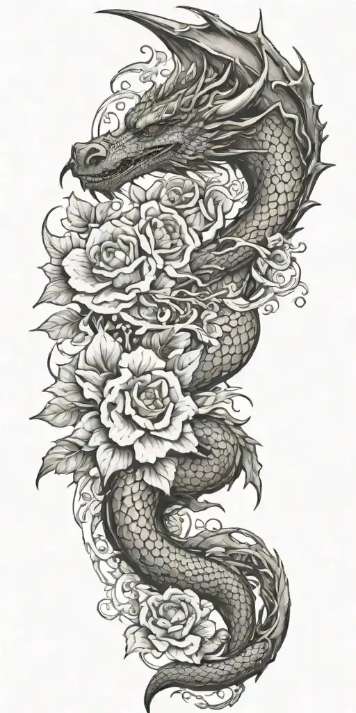 dragon floral design tattoo design idea