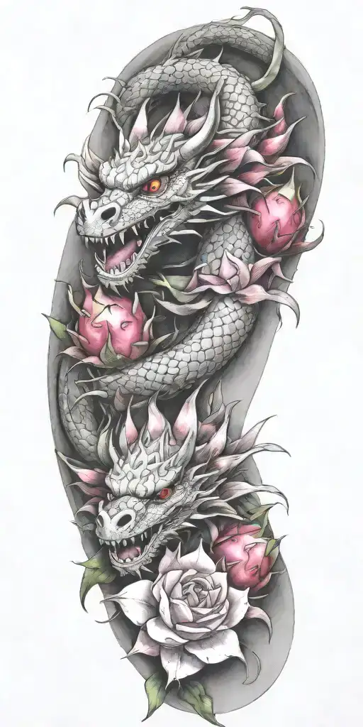 single dragon wrapping around with dragonfruit tattoo design idea