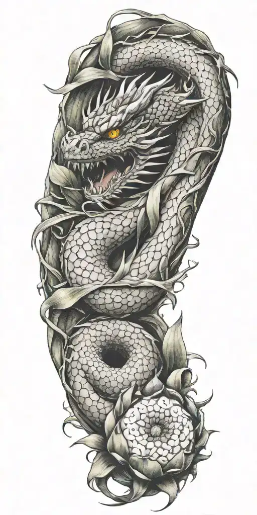 dragon winding with dragonfruit tattoo design idea