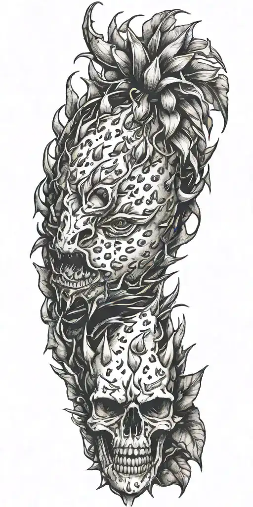 dragonfruit without leaves and a dragon head and plumeria  tattoo design idea