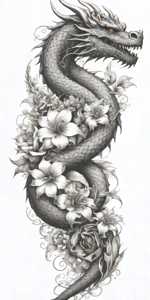 dragon floral design tattoo design idea
