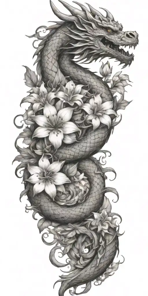 dragon floral design tattoo design idea