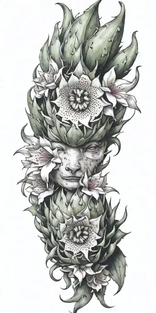dragonfruit floral with dragon head   tattoo design idea