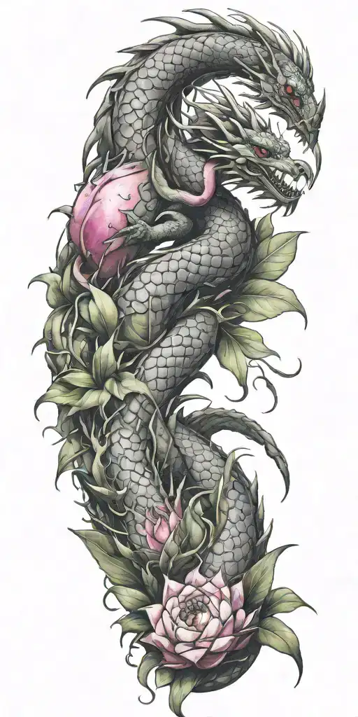 dragon winding with dragon fruit growing tattoo design idea