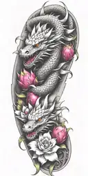 single dragon wrapping around arm with dragonfruit tattoo design idea