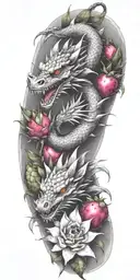 single dragon wrapping around arm with dragonfruit tattoo design idea