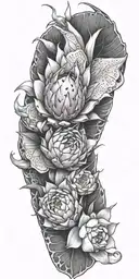 dragonfruit with dragon wrapping around and plumeria  tattoo design idea