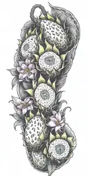 dragonfruit with dragon wrapping around and plumeria  tattoo design idea