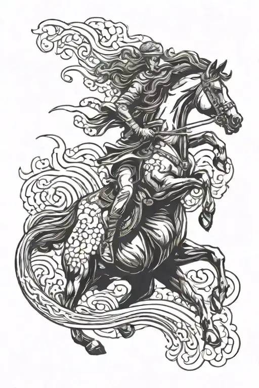 posiedan riding horse waves crashing tattoo design idea