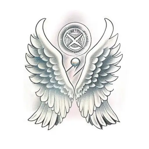 angels wings with the roman dates horizontally between wings tattoo design idea