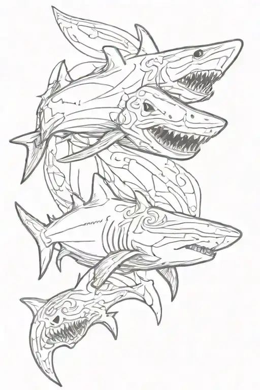 shark and skull tattoo design idea