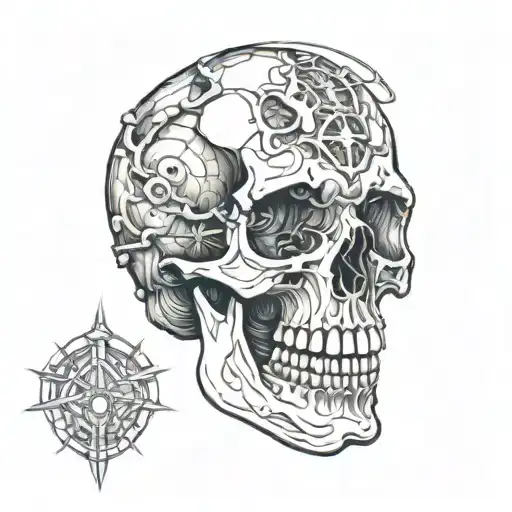 cross-section of skull 3d tattoo tattoo design idea