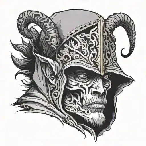 half human half alian with a hood near face tattoo design idea