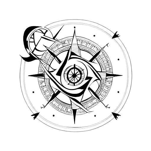 A minimalist tattoo of a shooting star trailing behind a compass tattoo design idea