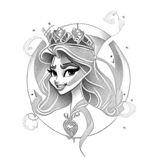 Disney princess with birth date tattoo design idea