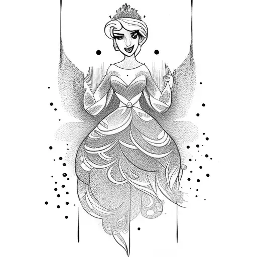 Disney princess with birth date tattoo design idea