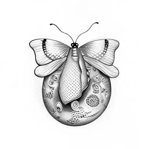 A dotwork design of a butterfly emerging from a cocoon tattoo design idea