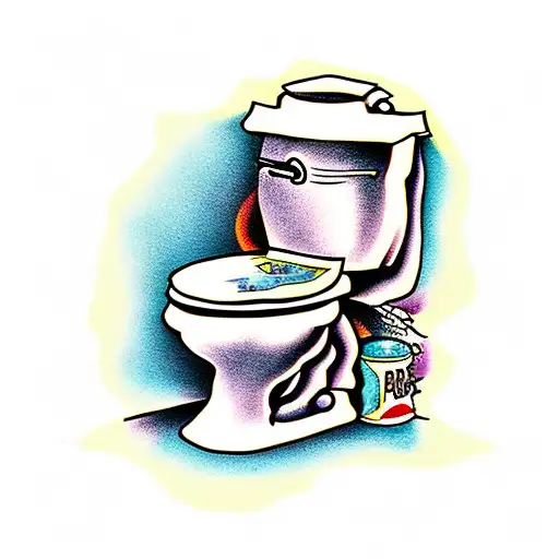toilet with poop on ground and beer can tattoo design idea