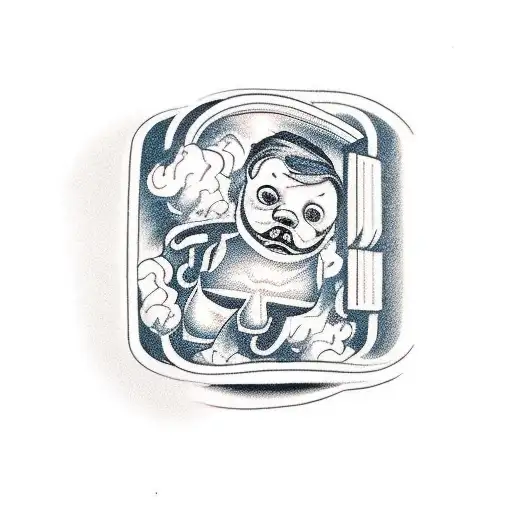 view from above toilet. poops on the ground and a human foot next to the poops. tattoo design idea