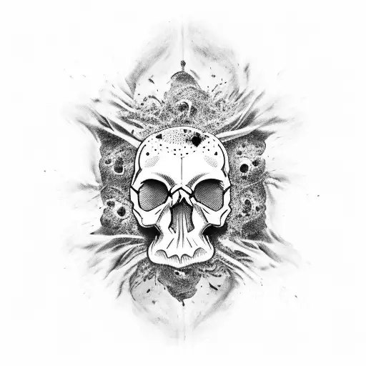 Gore-inspired skull surrounded by tortured souls tattoo design idea