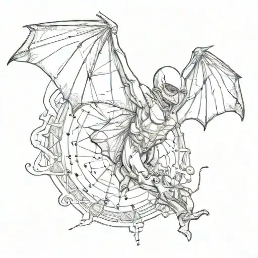 fired parachute and bat wings tattoo design idea