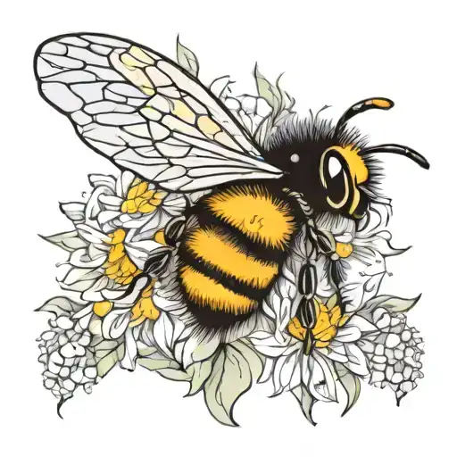 Dandelion and bumble bee collecting nectar tattoo design idea
