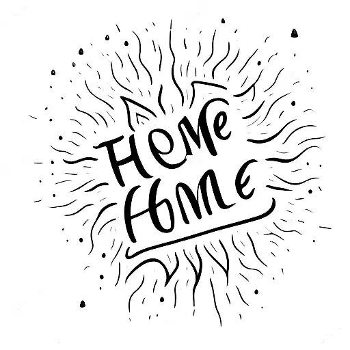 Text "HOME", sun lights on it, raindrops under it tattoo design idea