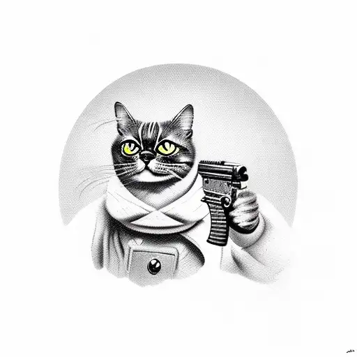 Cat with gun tattoo design idea