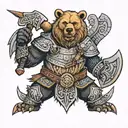 A neotraditional design of a bear adorned with Viking armor and weapons, representing courage and protection tattoo design idea