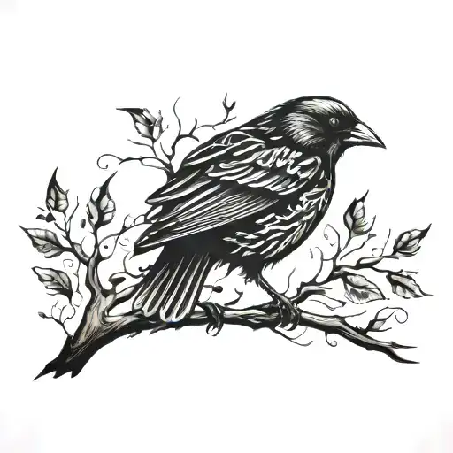 black bird and tree silhouette tattoo design idea