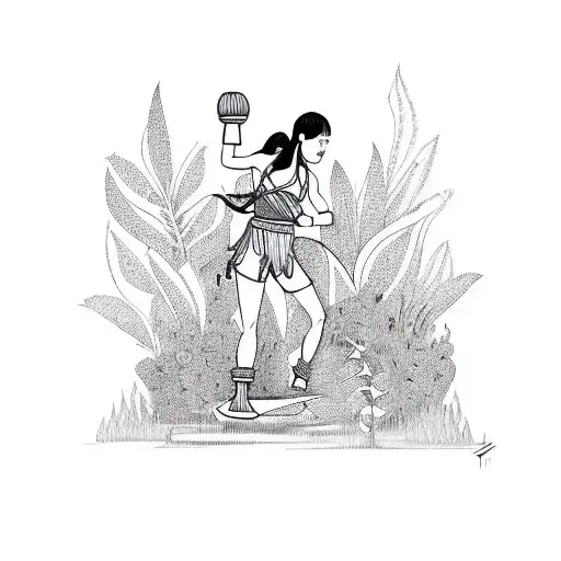 muay thai warrior standing in a garden tattoo design idea