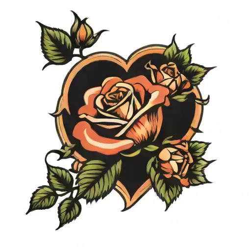 heart with 9 roses blooming tattoo design idea