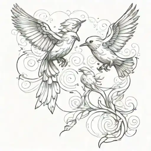 two song birds flying tattoo design idea