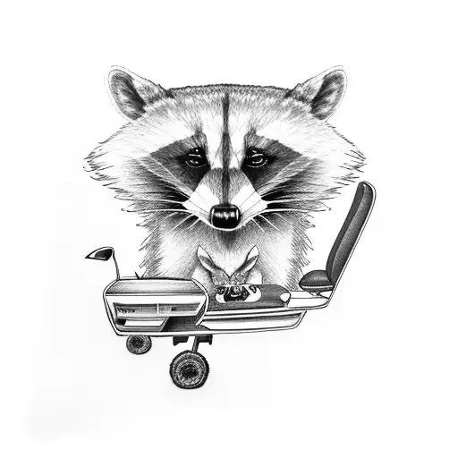 two cartoon raccoons sitting on a golf cart wearing cowboy hats tattoo design idea