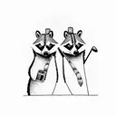 two cartoon raccoons sitting on a golf cart wearing cowboy hats tattoo design idea