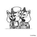 two cartoon raccoons sitting on a golf cart wearing cowboy hats holding a natural light tattoo design idea