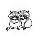 two cartoon raccoons sitting on a golf cart wearing cowboy hats holding a natural light tattoo design idea