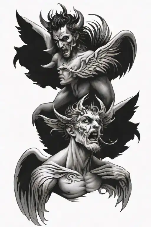 angel and demon on the neck tattoo design idea