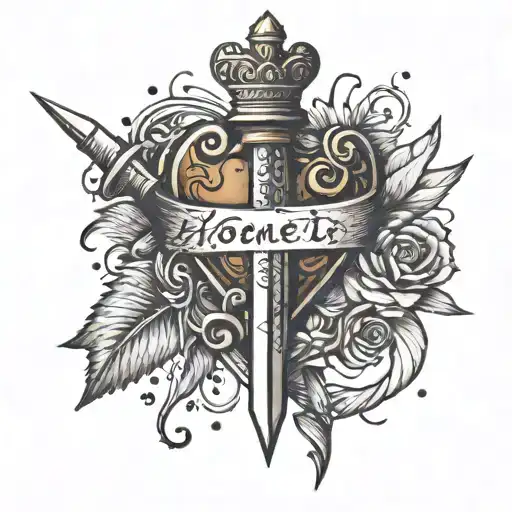 A dagger piercing through a heart with the word 'honesty' written in Russian tattoo design idea