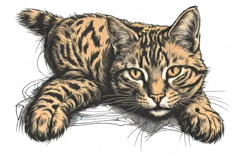 orange cat lounging tattoo design idea